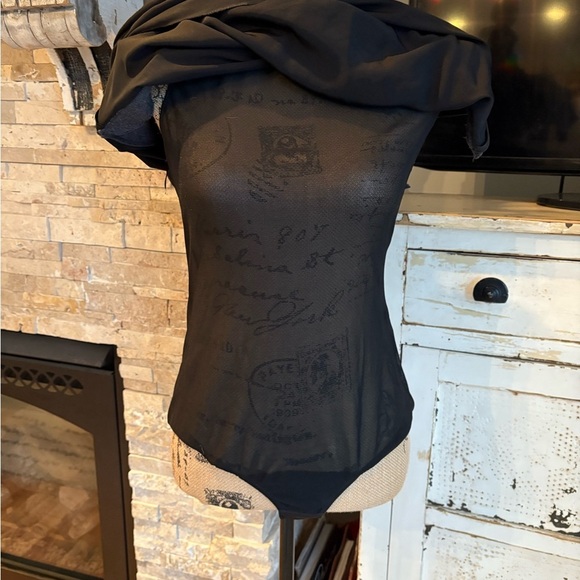 Bottega Veneta black sleeveless dress wool “shoulder pads” lined sheer bodysuit - Picture 12 of 16